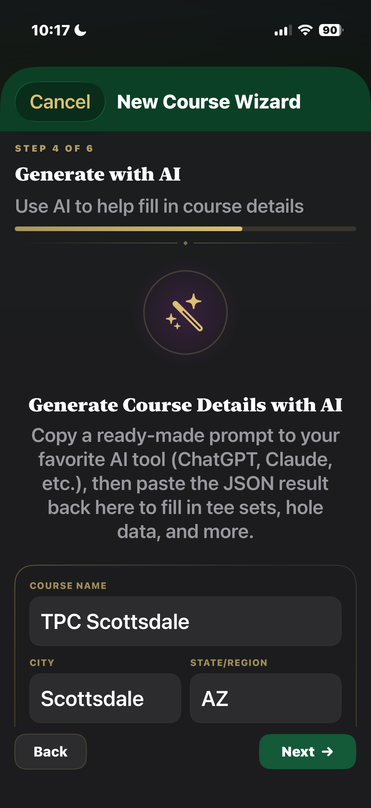 T'doff screen showing round history