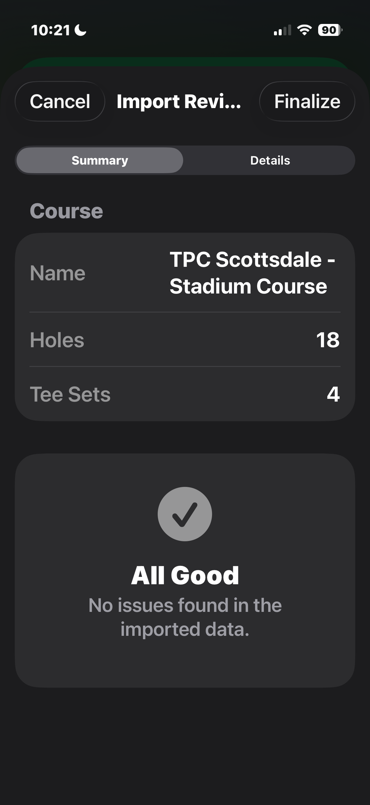 T'doff screen showing shot log