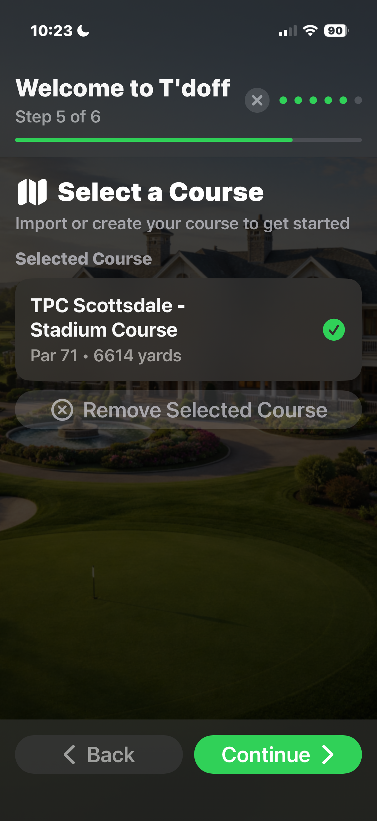 T'doff screen showing club and round preferences